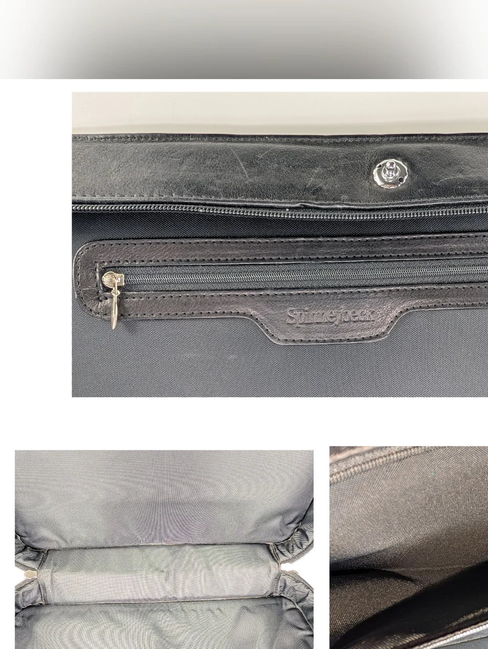 Spinneybeck Leather Briefcase Bag Rectangular Black Hand Straps Zip Around